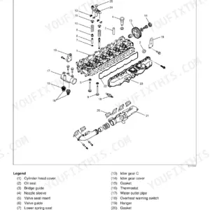 Isuzu AA-6HK1T BB-6HK1T cylinder head disassembly exploded view valves springs thermostat exhaust manifold