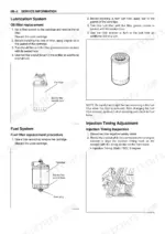 Isuzu AA-6HK1T BB-6HK1T oil filter replacement, fuel filter replacement, and injection timing adjustment procedures with diagrams