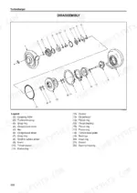 Isuzu AA-6SD1T turbocharger disassembly exploded view with compressor wheel, turbine housing, shaft, bearings, and thrust components