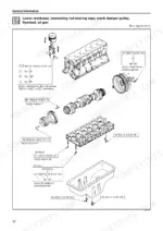 Isuzu AA-6SD1T torque specs exploded view lower crankcase connecting rod bearing caps flywheel oil pan N·m values