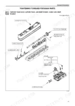 Isuzu AA-6SD1T tightening torques diagram for cylinder head cover, camshaft bracket, rocker arm shaft
