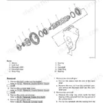 Isuzu AU-4LE2 BV-4LE2 camshaft exploded view with gear, flyweight, bearings, and removal procedure