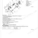 Kubota 03-M-DI-E2B Series starter motor exploded view showing armature, yoke, overrunning clutch, brush holder, and B terminal nut torque spec