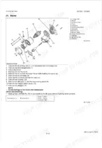kubota-03-m-di-e2b-to-v2403-m-di-diesel-engine-workshop-manual-9y011-02862-exploded-view-106.webp Kubota 03-M-DI-E2B Series starter motor exploded view showing armature, yoke, overrunning clutch, brush holder, and B terminal nut torque spec