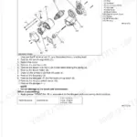 Kubota 03-M-E2B D1503-M V2403-M starter motor exploded view with armature yoke overrunning clutch disassembly steps and B terminal torque specs