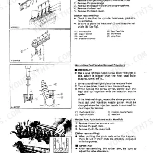 Kubota 03 Series D1403 D1703 V1903 V2203 F2803 cylinder head and valves removal procedures with diagrams