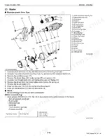 Kubota 05-E2B, 05-E2BG electromagnetic drive starter exploded view with 22 labeled components and disassembly steps