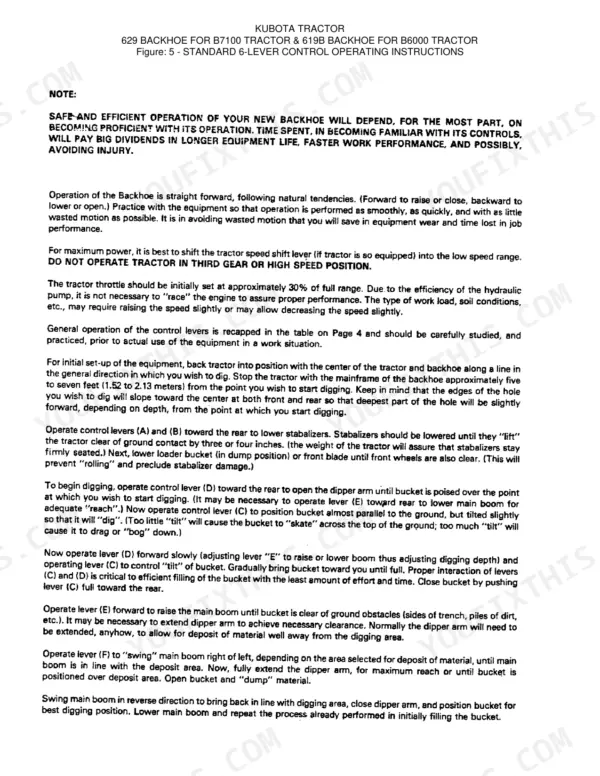 Kubota 629 619B operator manual page 5 operations controls overview and instrument panel