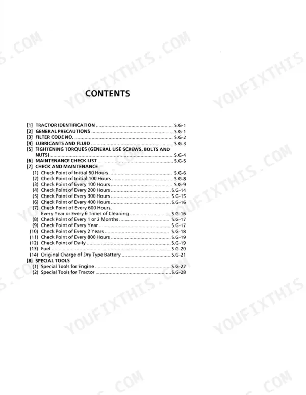Kubota B1550 B1750 B2150 shop manual torque specifications table with bolt sizes and torque values