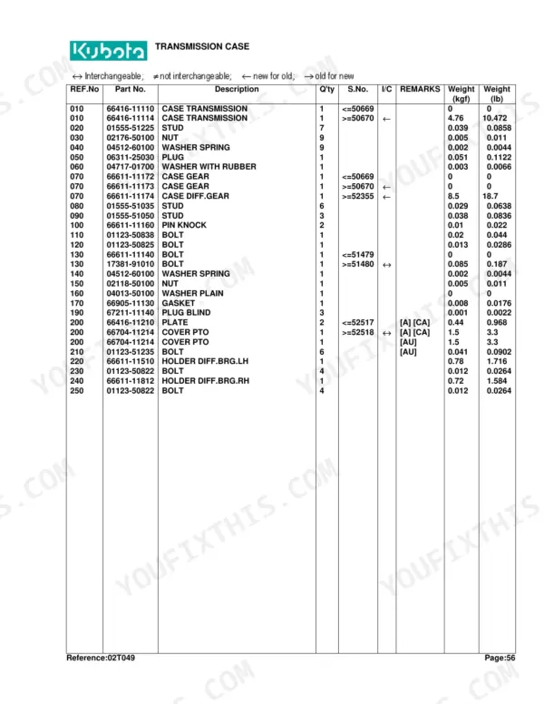 Kubota B1550D drivetrain parts exploded view with part numbers and component labels