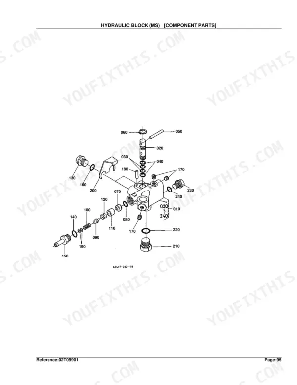 Kubota B1550E hydraulic system parts list with component numbers page 214