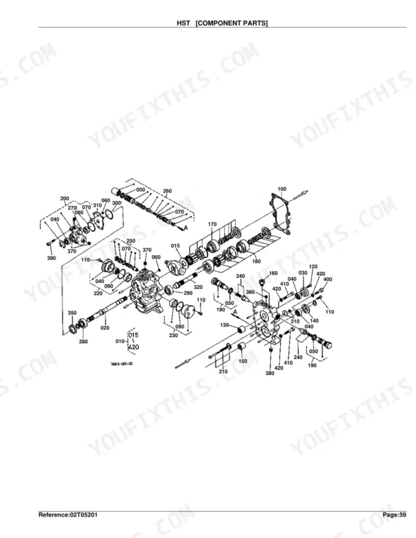 Kubota B1550HST-D HST hydrostatic transmission component parts exploded view diagram