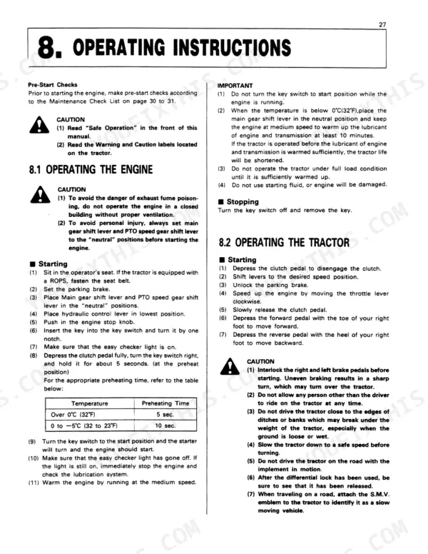 Kubota B1550HST B1750HST operator manual page 31 tractor operations procedures and controls