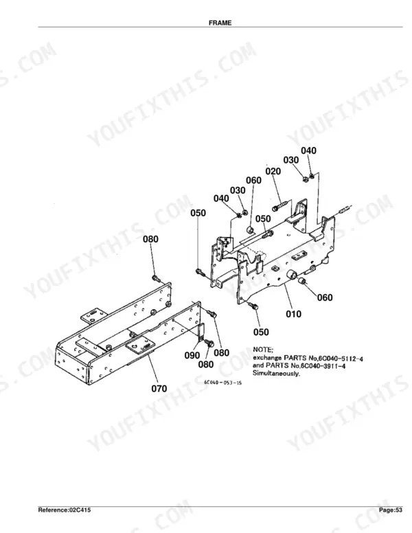Kubota B1700D B2100D B2400D chassis parts exploded view with part numbers list