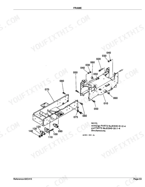 Kubota B1700E B2100E B2400E tractor chassis parts exploded view diagram with part numbers