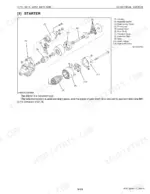 kubota-b1710-to-b2710hdb-tractor-shop-manual-9y011-12751-exploded-view-326.webp Kubota B1710, B2110, B2410, B2710 starter motor exploded view diagram showing housing, magnetic switch, overrunning clutch, drive lever, internal gear, gear shaft, planetary gear, armature shaft, yoke, brush holder, rear end frame components