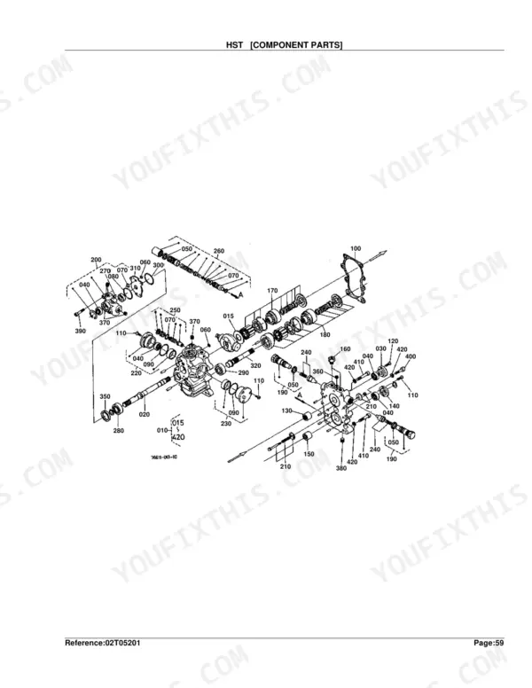 Kubota B1750HST-D HST component parts exploded view diagram with numbered reference callouts