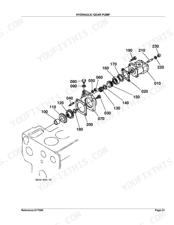 Kubota B1750HST-D hydraulic gear pump exploded view diagram with numbered component parts