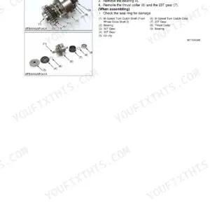 Kubota B1830, B2230, B2530, B3030 Bi-Speed Turn Clutch Assembly exploded view with disassembly procedure and numbered component identification
