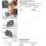 Kubota B2050, B2350, B2650, B3150 transmission front case disassembly assembly exploded view with torque specifications and clutch shaft ball bearing diagram