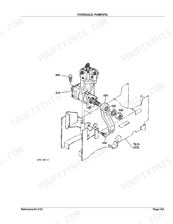 Kubota B21 hydraulic system parts catalog page 240 exploded view with part numbers