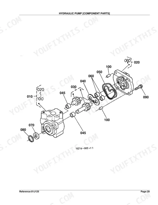 Kubota B2100D hydraulic pump component parts exploded view diagram with numbered reference labels
