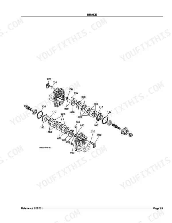 Kubota B2100HSD B1700HSD B2400HSD brake system exploded view diagram with numbered components