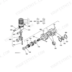 Kubota B2100HSD B1700HSD B2400HSD piston and crank shaft exploded view diagram with numbered component parts