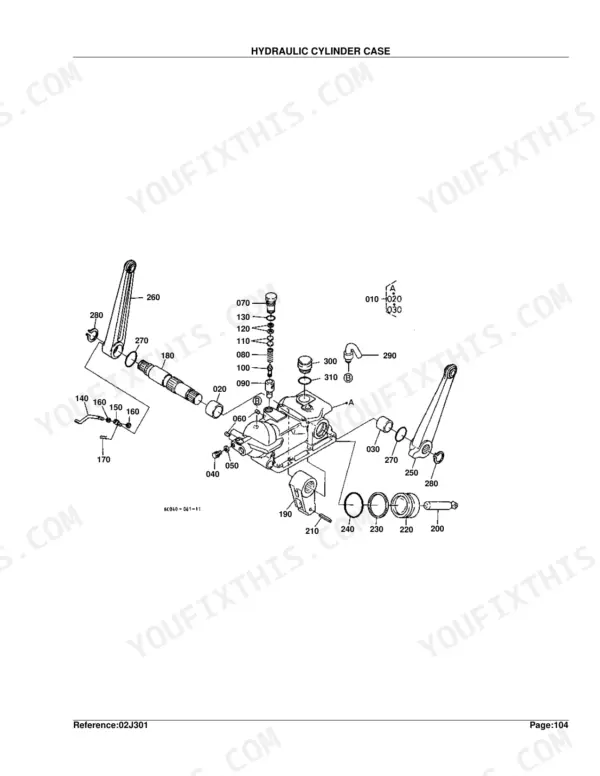 Kubota B2100HSD B1700HSD B2400HSD hydraulic cylinder case exploded view diagram with numbered component parts