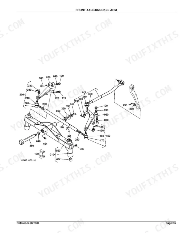Kubota B2150E front axle knuckle arm exploded view diagram with numbered component parts and assembly references
