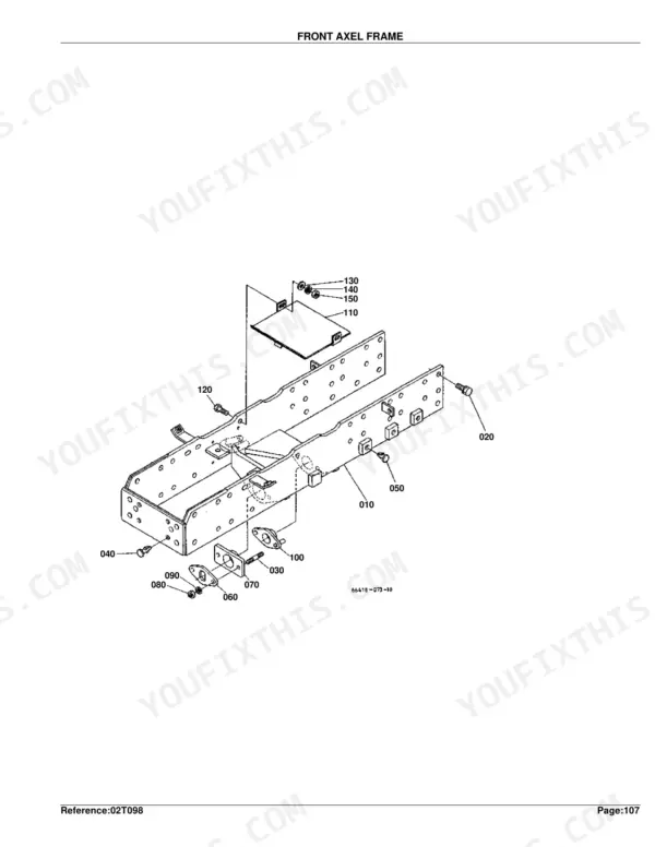 Kubota B2150HSD front axle frame exploded view diagram with numbered component parts