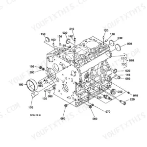 Kubota B2400HSE crank case exploded view diagram with numbered component parts and assembly references