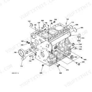 Kubota B2410HSD crankcase exploded view diagram with numbered component parts and assembly references