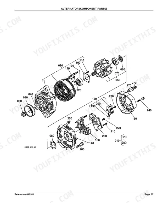 Kubota B2410HSDB alternator component parts exploded view diagram with numbered reference callouts