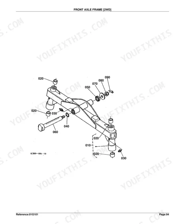 Kubota B2410HSE front axle frame 2WD exploded view diagram with numbered component parts