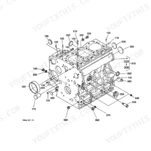 Kubota B2410HSE crankcase exploded view diagram with numbered component parts and assembly references