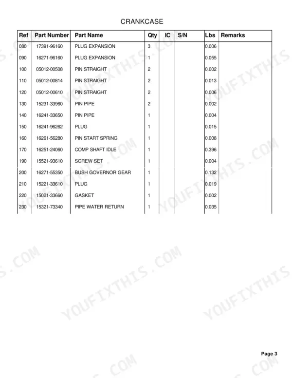 Kubota B26 parts catalog page 4 parts list with part numbers and descriptions