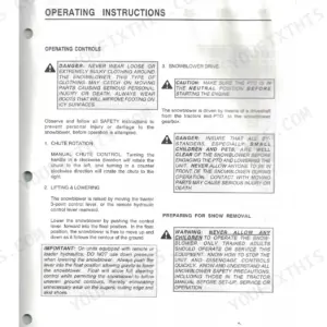 Kubota B2650, B2660 snowblower operating instructions covering chute rotation, lifting/lowering, PTO engagement, and safety warnings
