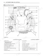 kubota-b2650-b3350-b3350su-tractor-operator-manual-6c410-6311-8-controls-28.webp Kubota B2650, B3350, B3350SU foot and hand controls diagram with numbered callouts for brake pedal, steering wheel tilt, range gear shift lever, PTO clutch lever, and seat belt locations