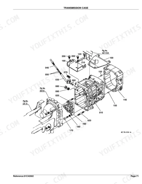 Kubota B2910HSD transmission case exploded view diagram with numbered component parts and assembly references