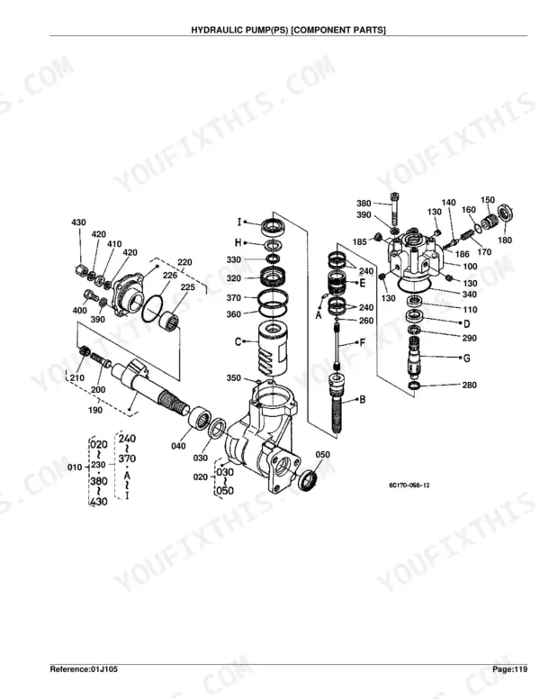 Kubota B2910HSD hydraulic pump PS component parts exploded view diagram with numbered references