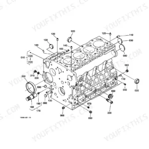 Kubota B3030HSD crankcase exploded view diagram with numbered component parts and assembly references