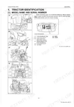kubota-b3150-b3150su-tractor-workshop-manual-kisc-issued-05-2021-a-exploded-view-19.webp Kubota B3150, B3150SU tractor identification diagram showing model name, serial number locations, ROPS cabin, engine, and hour meter with labeled component callouts