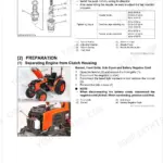 Kubota B3300SU-AUS engine nozzle holder exploded diagram with torque specs and clutch housing separation procedure
