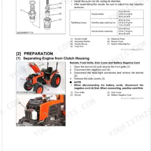 Kubota B3300SU-AUS engine nozzle holder exploded diagram with torque specs and clutch housing separation procedure