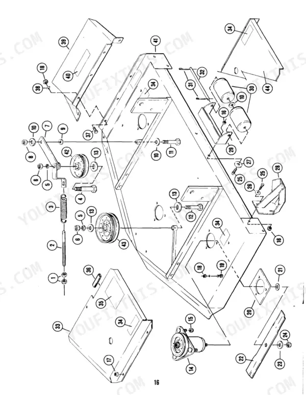 Kubota B3548 mower deck exploded view diagram with numbered parts and components
