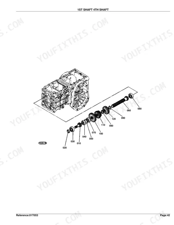 Kubota B4200D 1st shaft 4th shaft exploded view diagram with numbered component parts