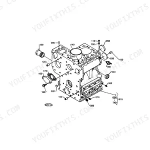 Kubota B4200D crankcase exploded view diagram with numbered component parts and assembly references