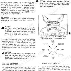 Kubota B4672A BL4690A backhoe operating instructions with control lever diagram and boom swing movement guide