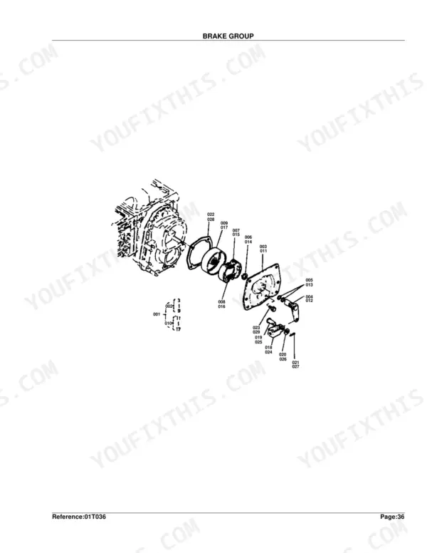 Kubota B5100D-P brake group exploded view diagram with numbered component parts and assembly references